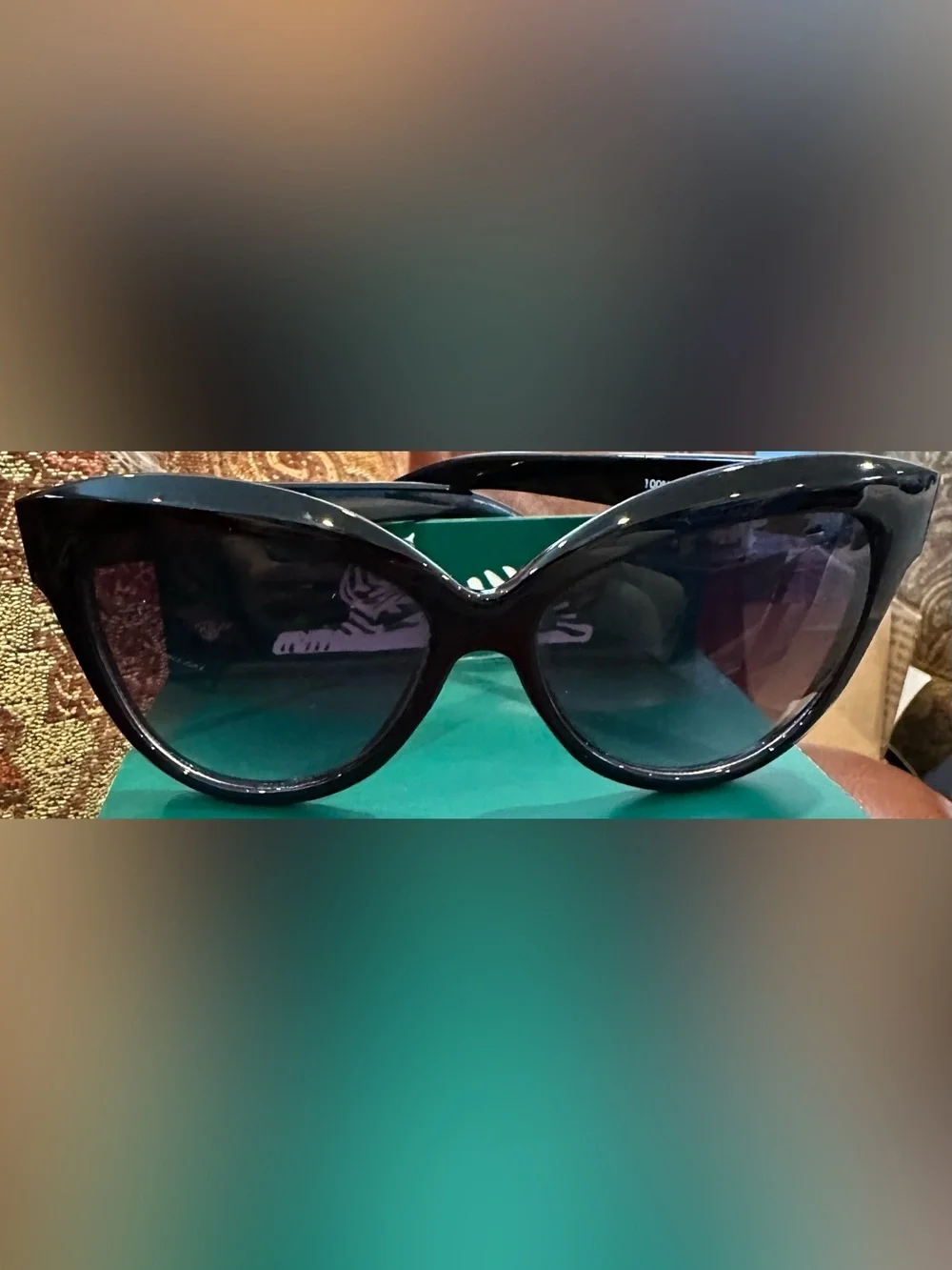 Lane Bryant Oversized Cat-Eye All Black Sunglasses 100% UV Protection w/Case EUC